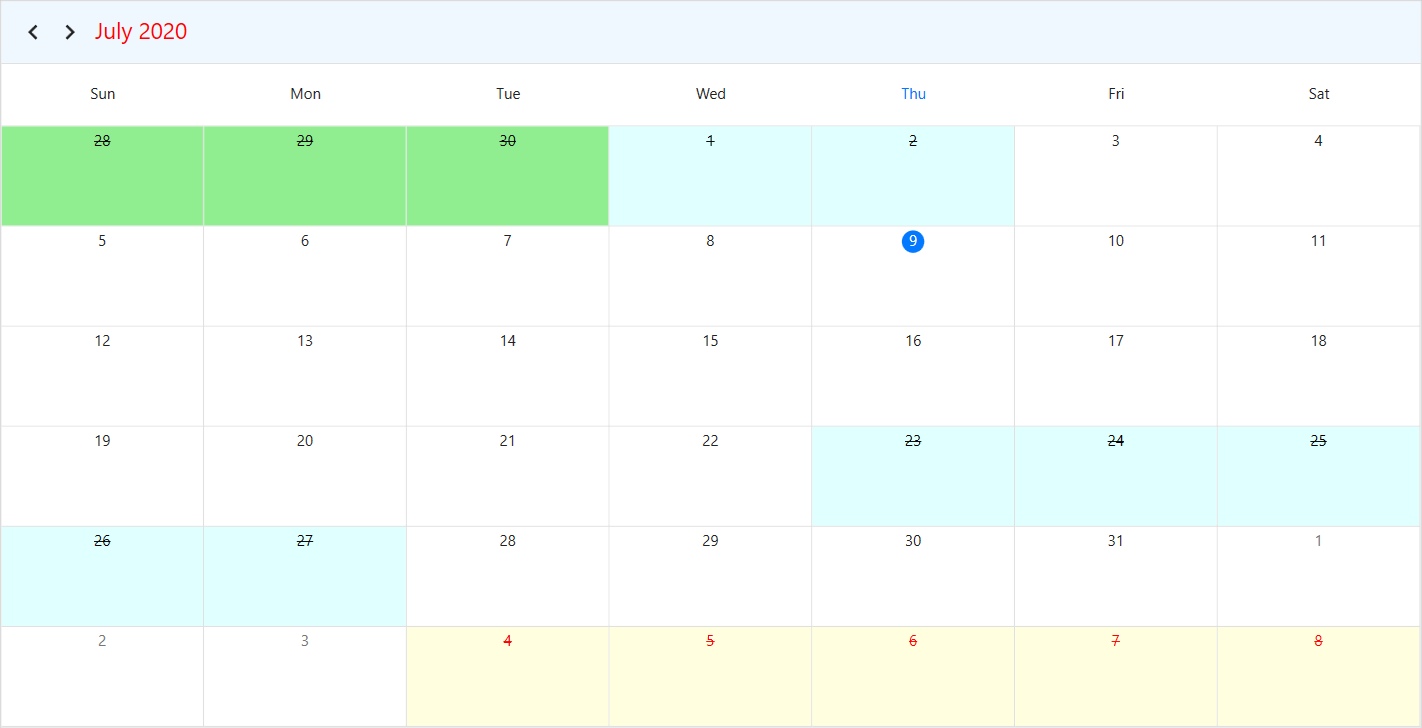 WPF Scheduler month view BlackoutDatesCustomization