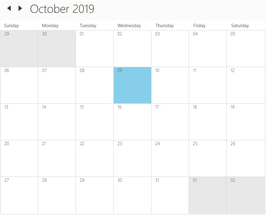 WPF Scheduler month view selection background