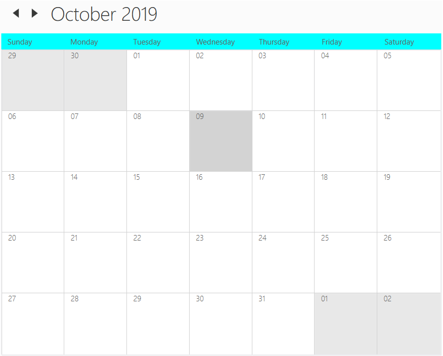 WPF Scheduler month view header background