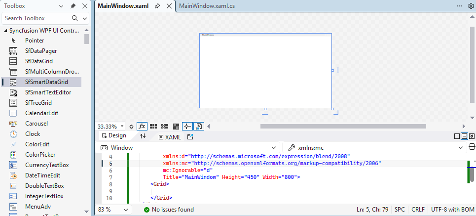 Dragging WPF SfSmartDataGrid Control from Toolbox to Designer