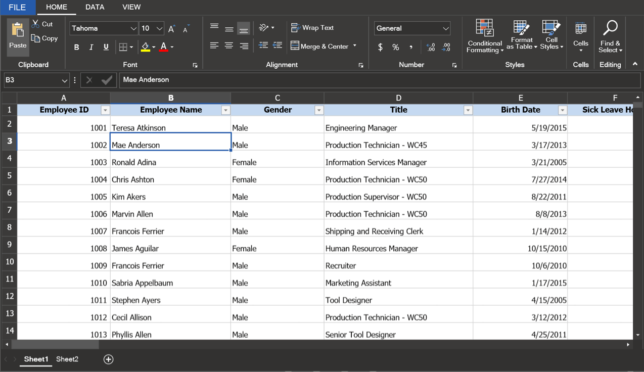 WPF Spreadsheet with Office2019Black Theme