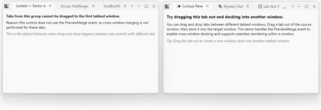 WPF TabbedWindow Preview Merging