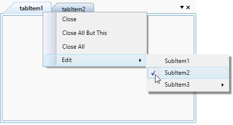 Added custom context menu with sub items for tabitem in TabControl