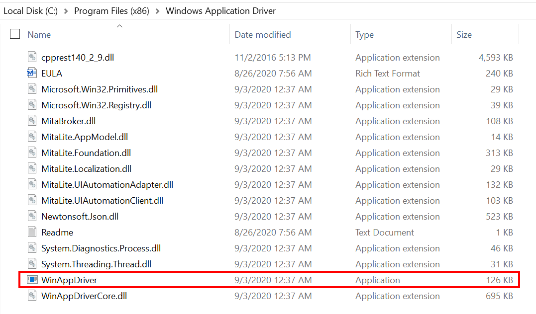 Display the WinAppDriver application on the system