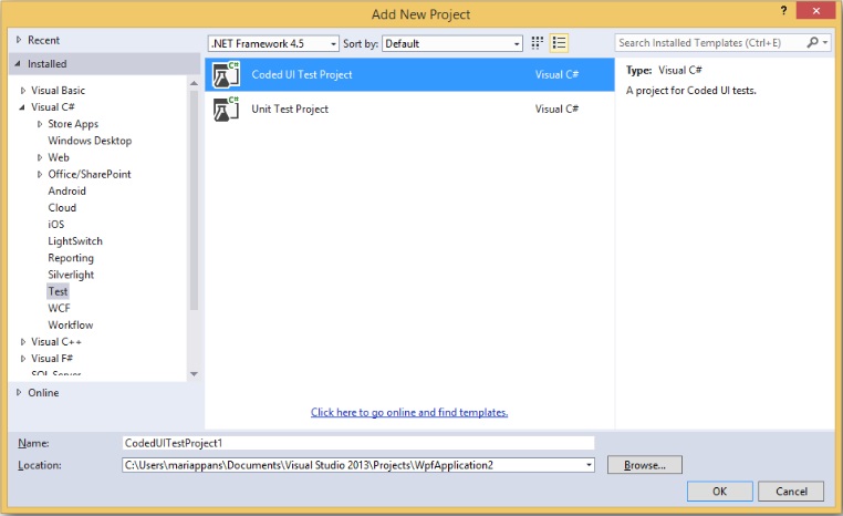 WPF Coded UI create project