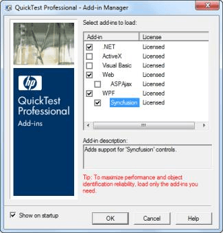 Select the syncfusion checkbox for access the syncfusion control in QTP