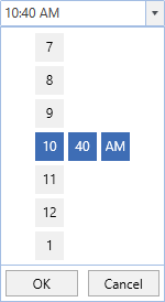 SfTimePicker with dropdown time selector