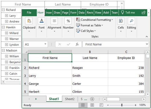 WPF TreeGrid Data Exporting to Excel without Outlines