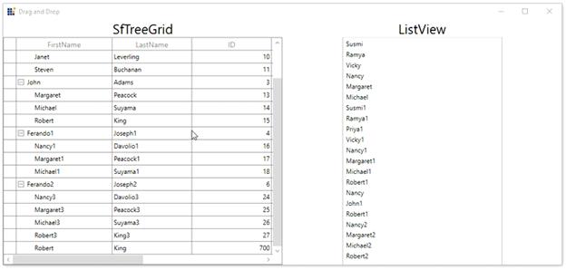 Drag and Drop between WPF TreeGrid and Listview Controls