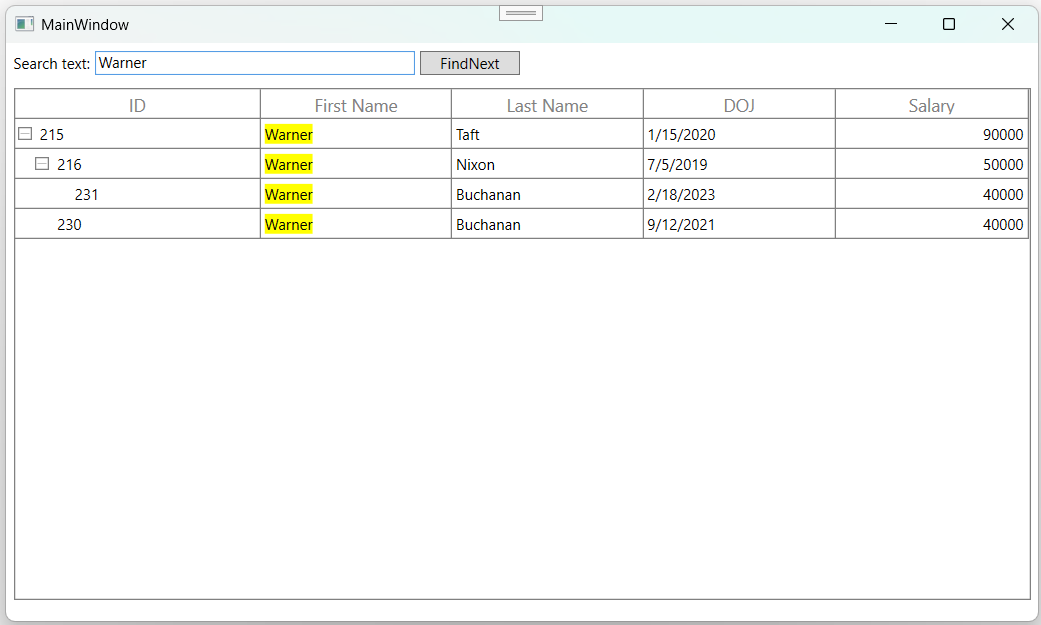 Enabling Filter based on Search in WPF TreeGrid