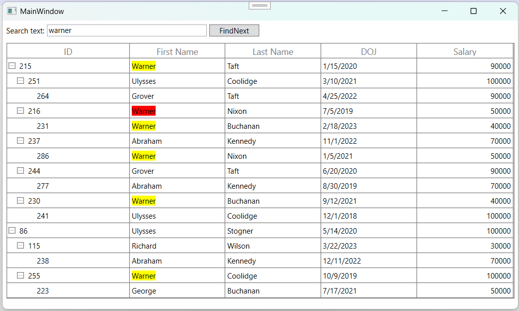 Highlighting Navigated Search Text in WPF TreeGrid