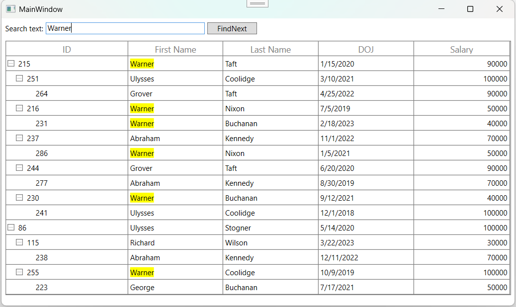 WPF TreeGrid with Search Panel