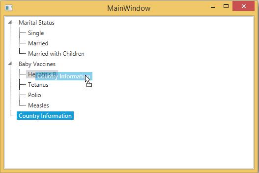 Dragged the WPF TreeView item from one location to another