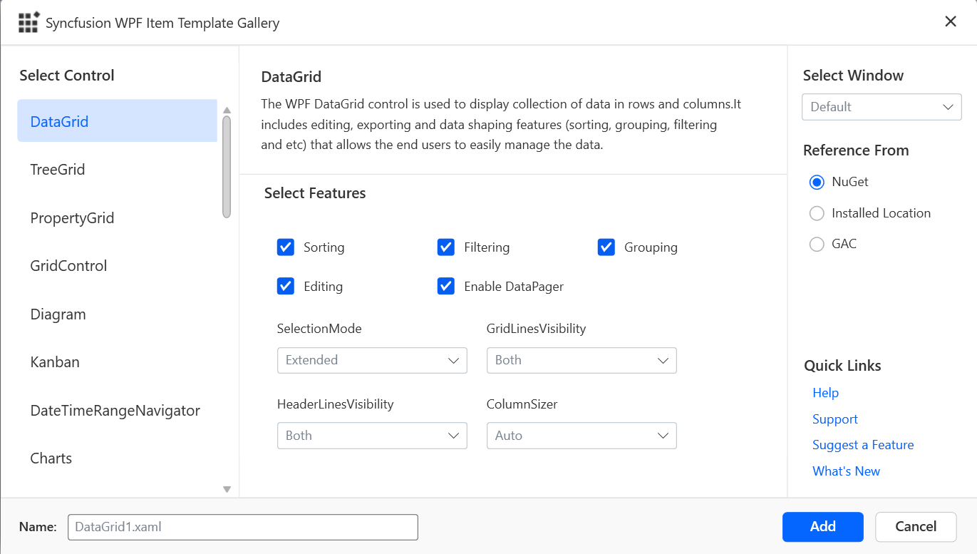 Syncfusion WPF Item template Components