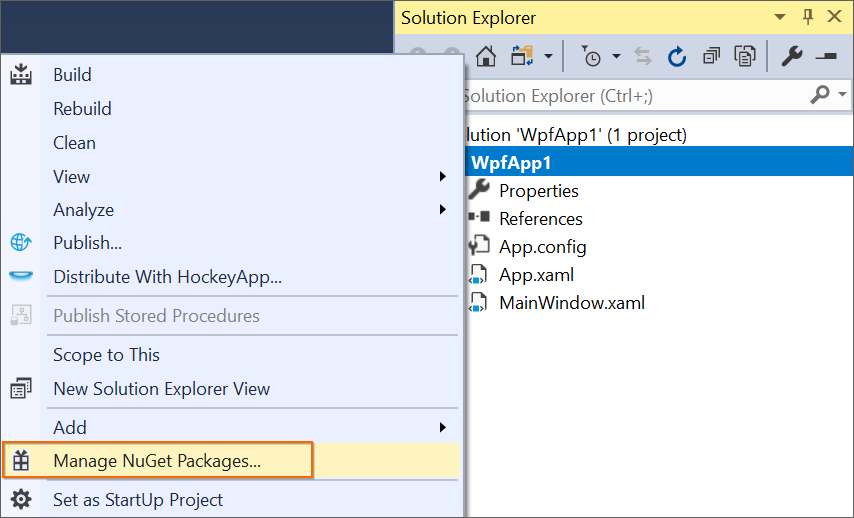 WPF nuget package manager