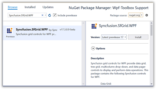 WPF NuGet Package Manager
