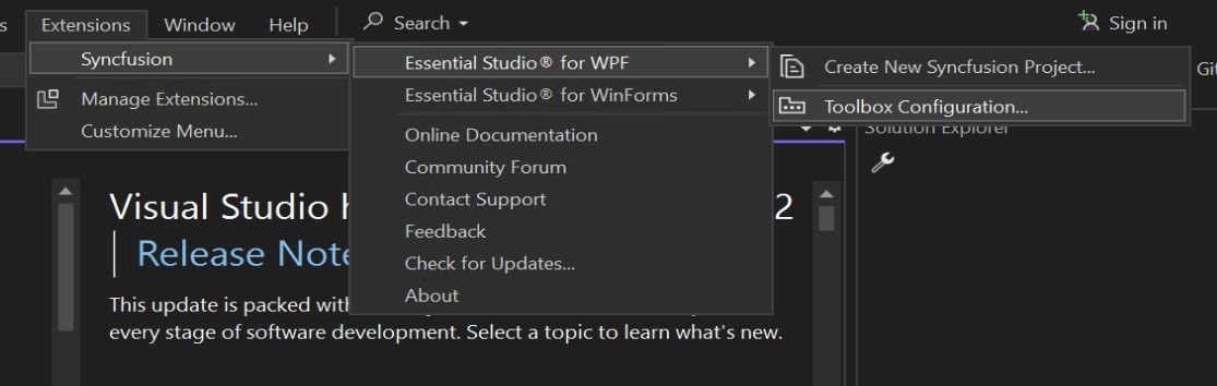 Syncfusion Menu when No project selected in Visual Studio