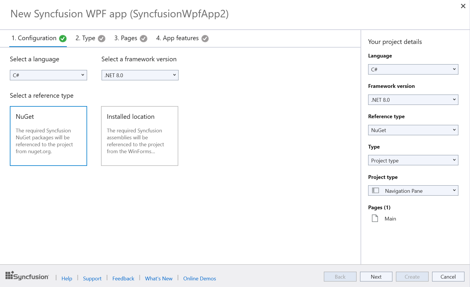 Syncfusion WPF project configuration wizard