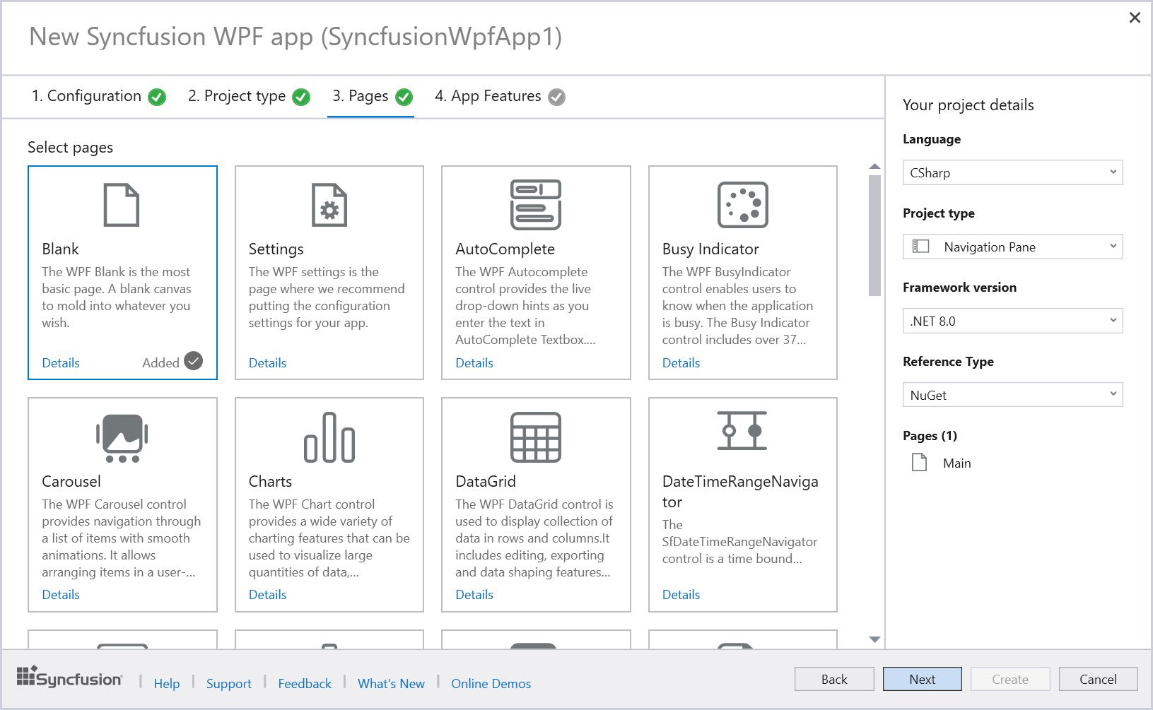 Syncfusion WPF pages selection wizard