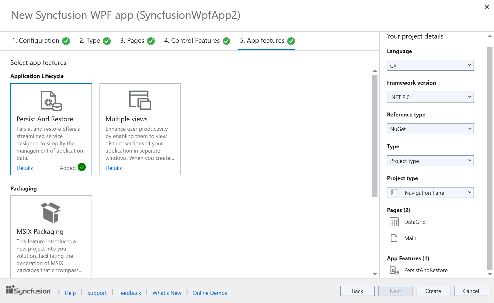 Syncfusion WinForms app features selection wizard