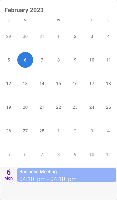 AgendaView with InlineAppointmentTimeTextSize in Xamarin.Android Calendar