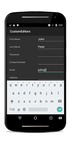 Loading Email editor to the data form item in Xamarin.Android DataForm