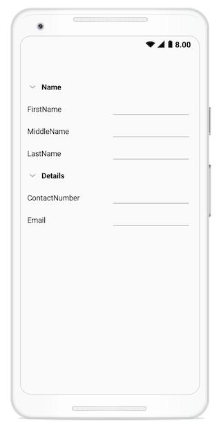 Setting order to the grouped data form fields in Xamarin.Android DataForm
