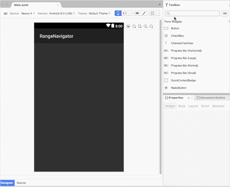 SfDateTimeRangeNavigator Designer support in Xamarin.Android