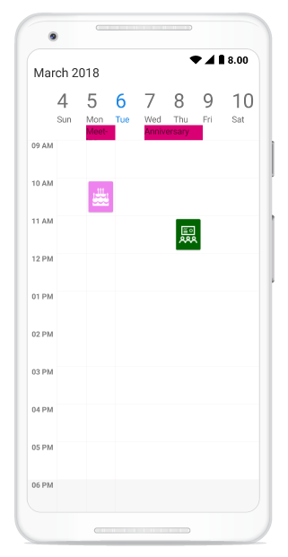 Custom view support for appointments in schedule Xamarin Android