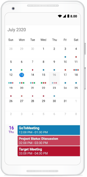 Month agendar view appointment in schedule xamarin android
