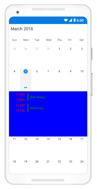 Month view inline custom font support in schedule xamarin android