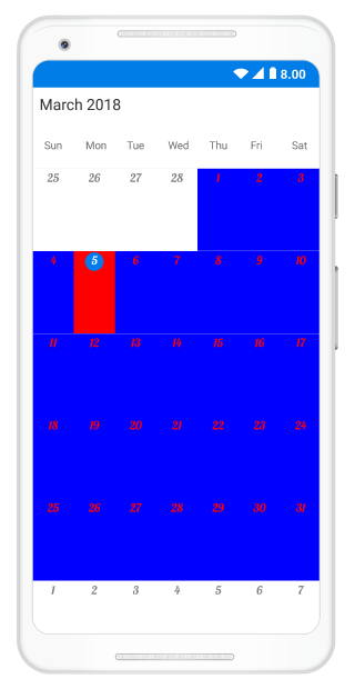 Month view cell custom font support in schedule xamarin android