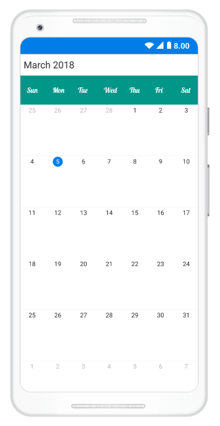 Month view header custom font support in schedule xamarin android