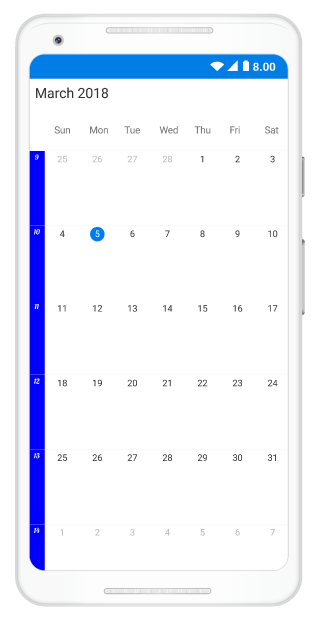 Month view week number custom font support in schedule xamarin android