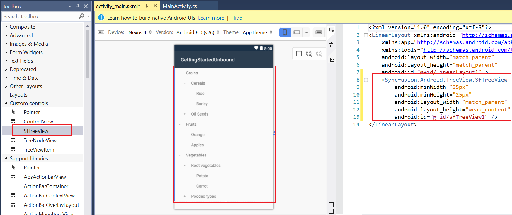 Xamarin Android TreeView Designer Previewer