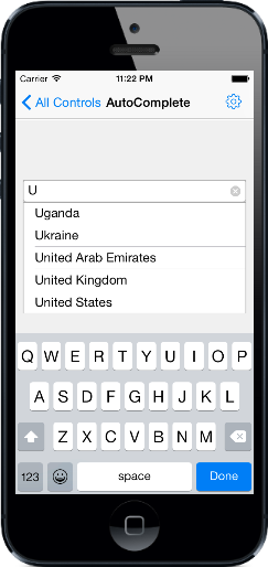 Xamarin.iOS AutoComplete Getting Started Set Filter mode