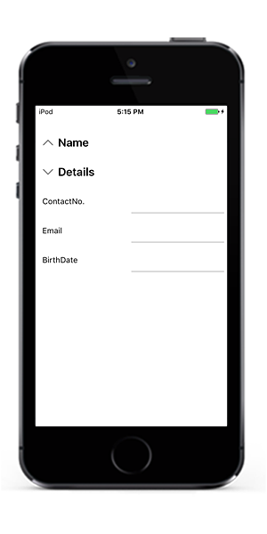 Assigning group to the data form fields through event in Xamarin.iOS DataForm