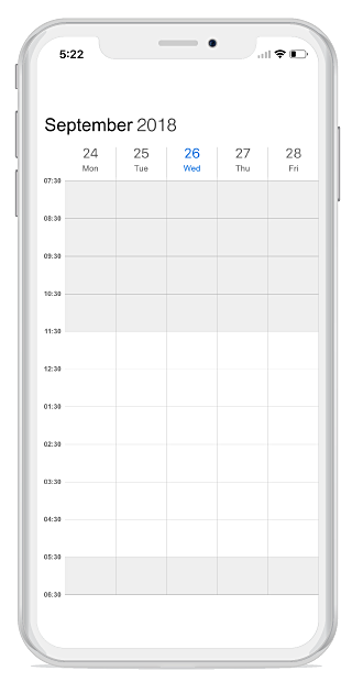 Work week view customizing start and end hour for schedule in Xamarin.iOS