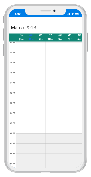 Week view custom font for view header for schedule in Xamarin.iOS