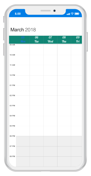 Work week view custom font for view header for schedule in Xamarin.iOS