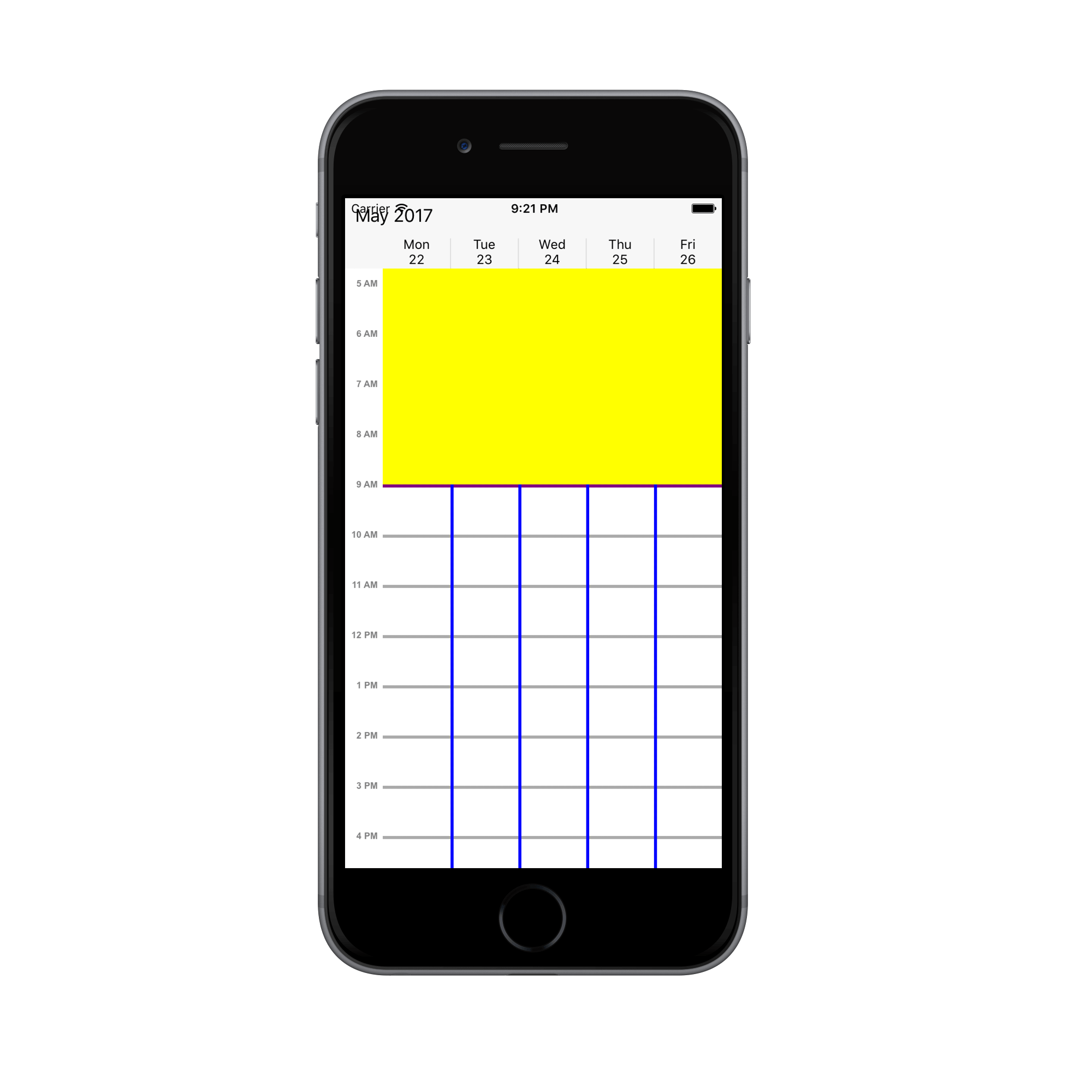 Work week view non working hours customization for schedule in Xamarin.iOS
