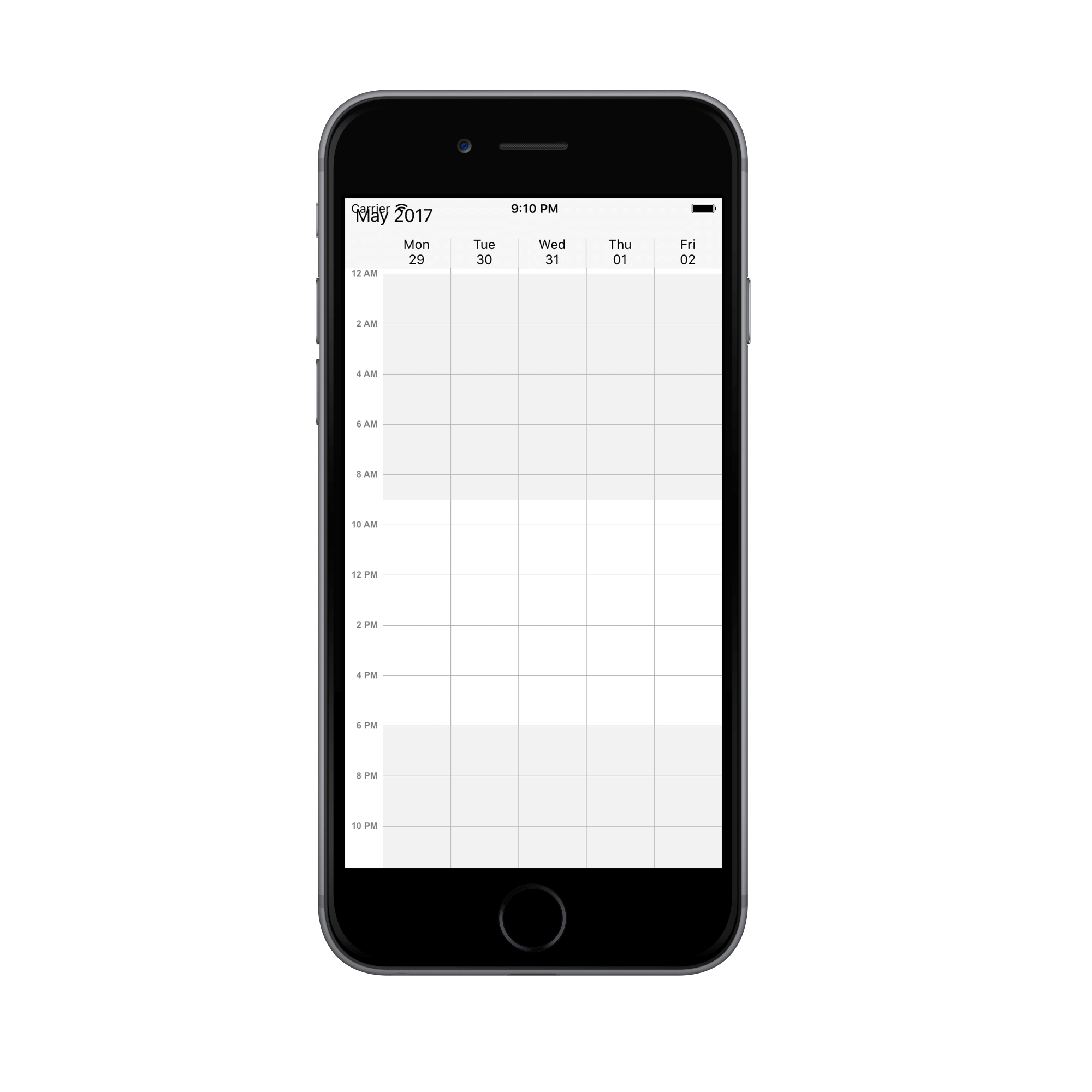 Work week view time interval customization for schedule in Xamarin.iOS