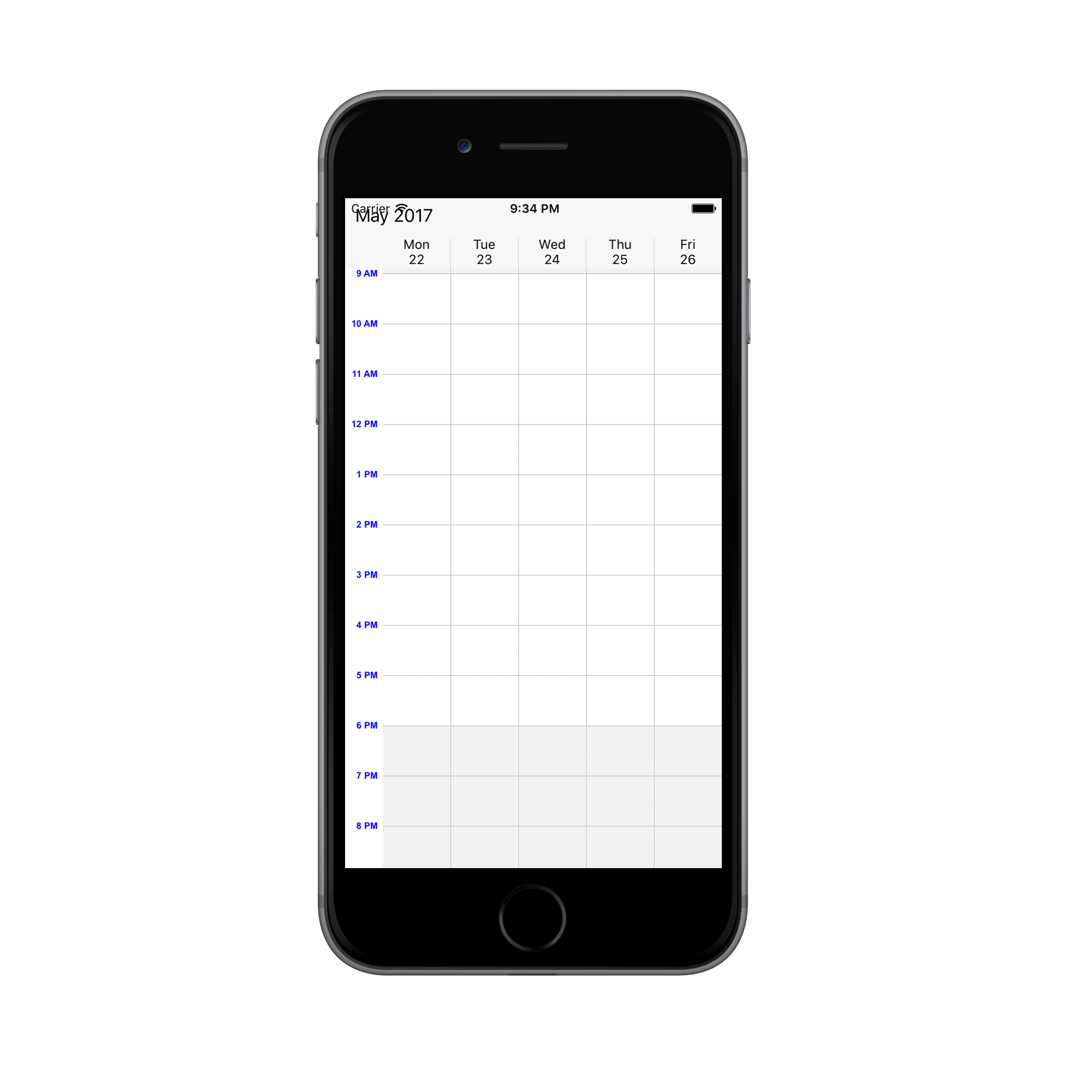 Work week view time label appearance customization for schedule in Xamarin.iOS