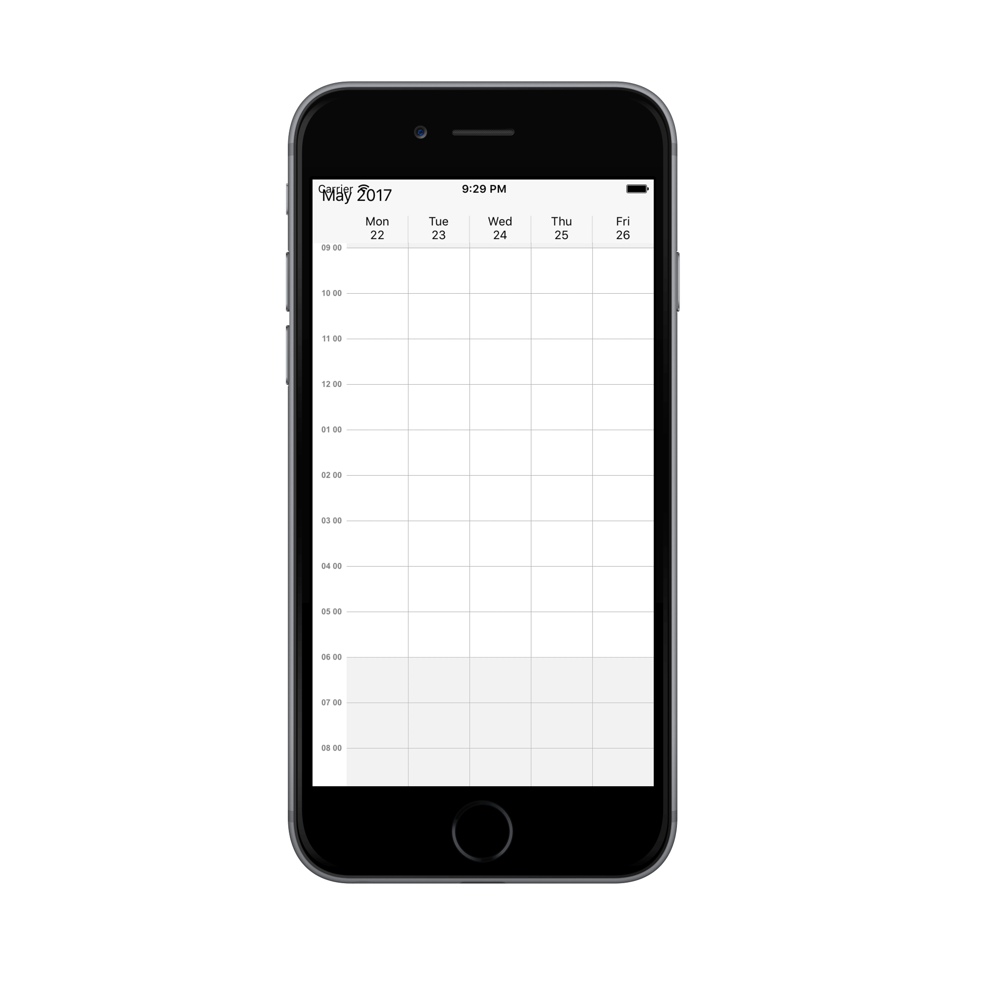 Work week view time label customization for schedule in Xamarin.iOS