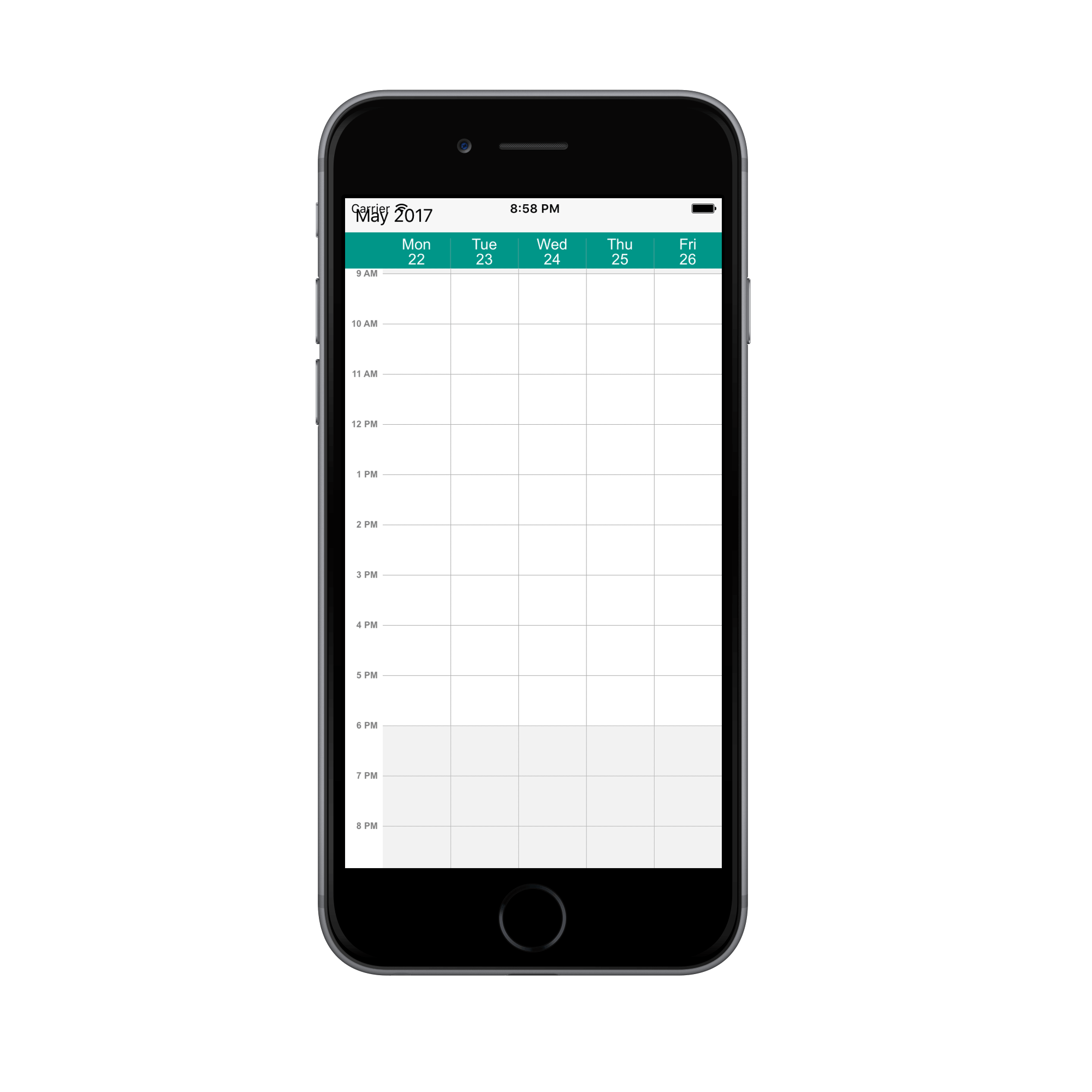 Work week view view header appearance customization in schedule for Xamarin.iOS