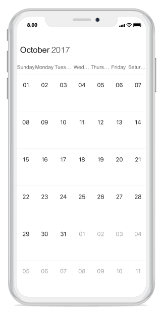 Month view header format in schedule xamarin ios