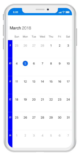 Month view week number custom font support in schedule xamarin ios