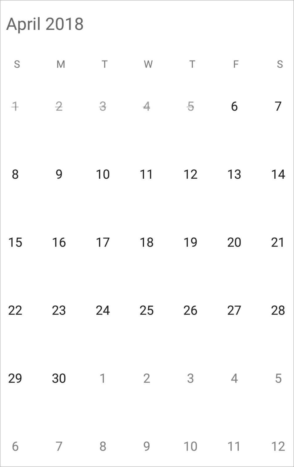 Xamarin Calendar Blackout Dates