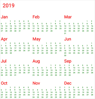 Year View in Xamarin.Forms Calendar 