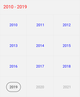 Decade view customization in Xamarin.Forms Calendar 